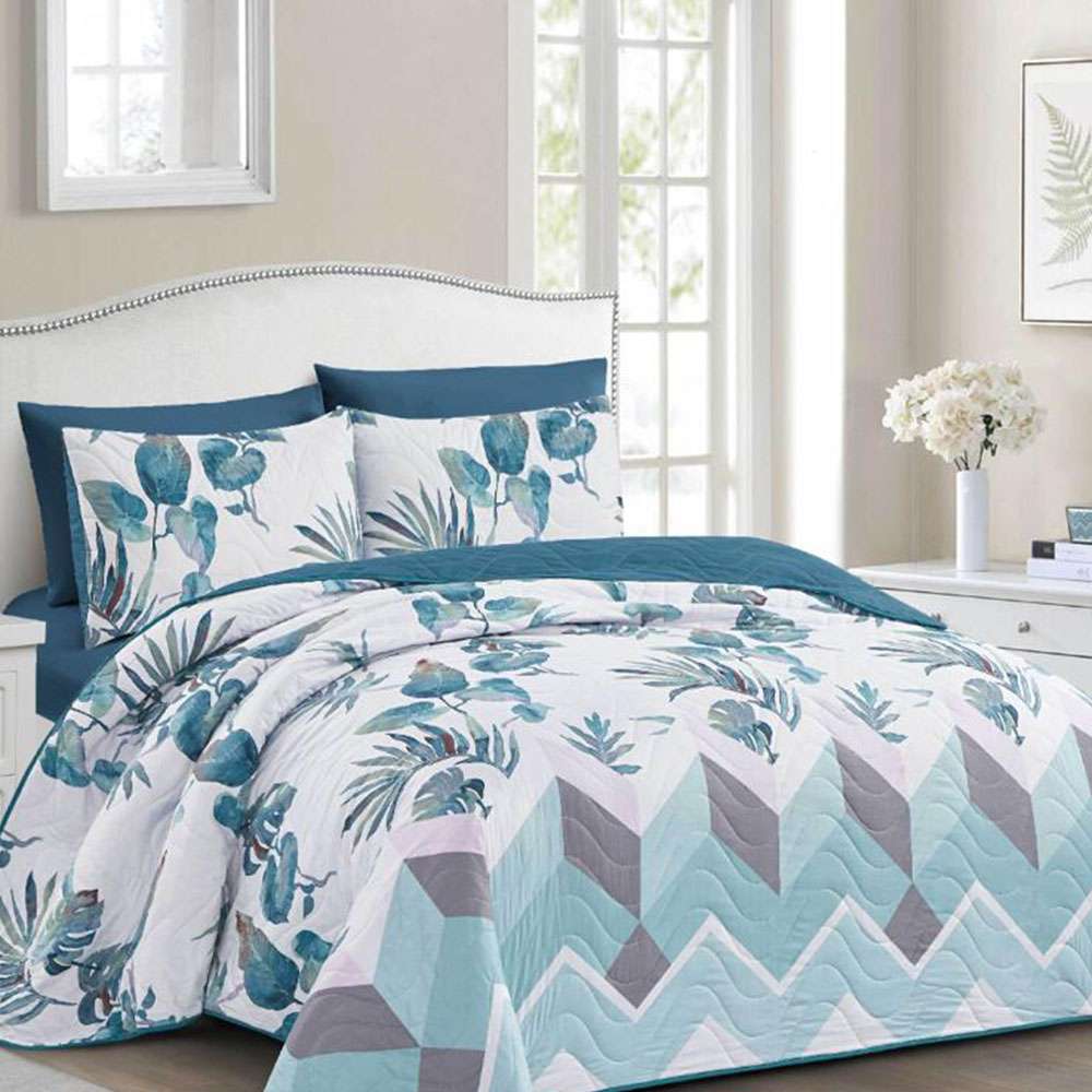 Maya Bedspread - turquoise & white